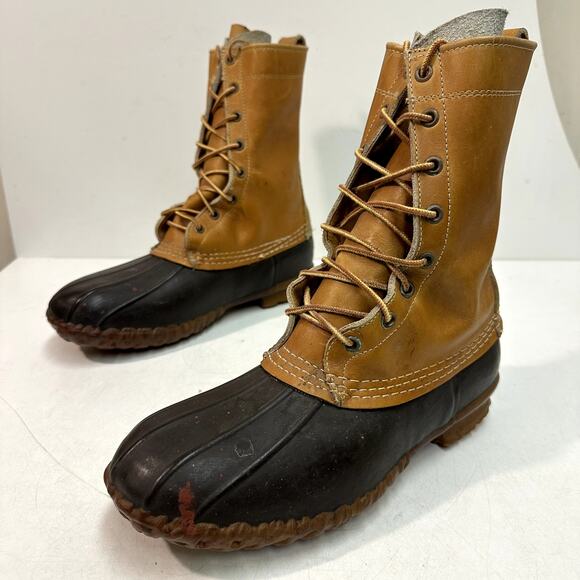 VERY GOOD L. L. Bean Men's 8" Bean Boots VINTAGE Leather Tan / Brown 8 Wide EE - Picture 6 of 15